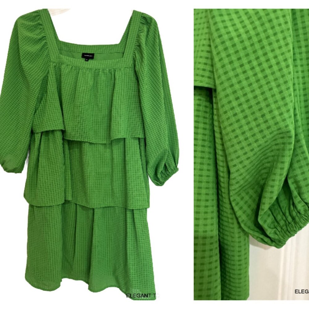 Who What Wear Green Multi Tiered Dress M Womens Short Cottagecore Lined Boho